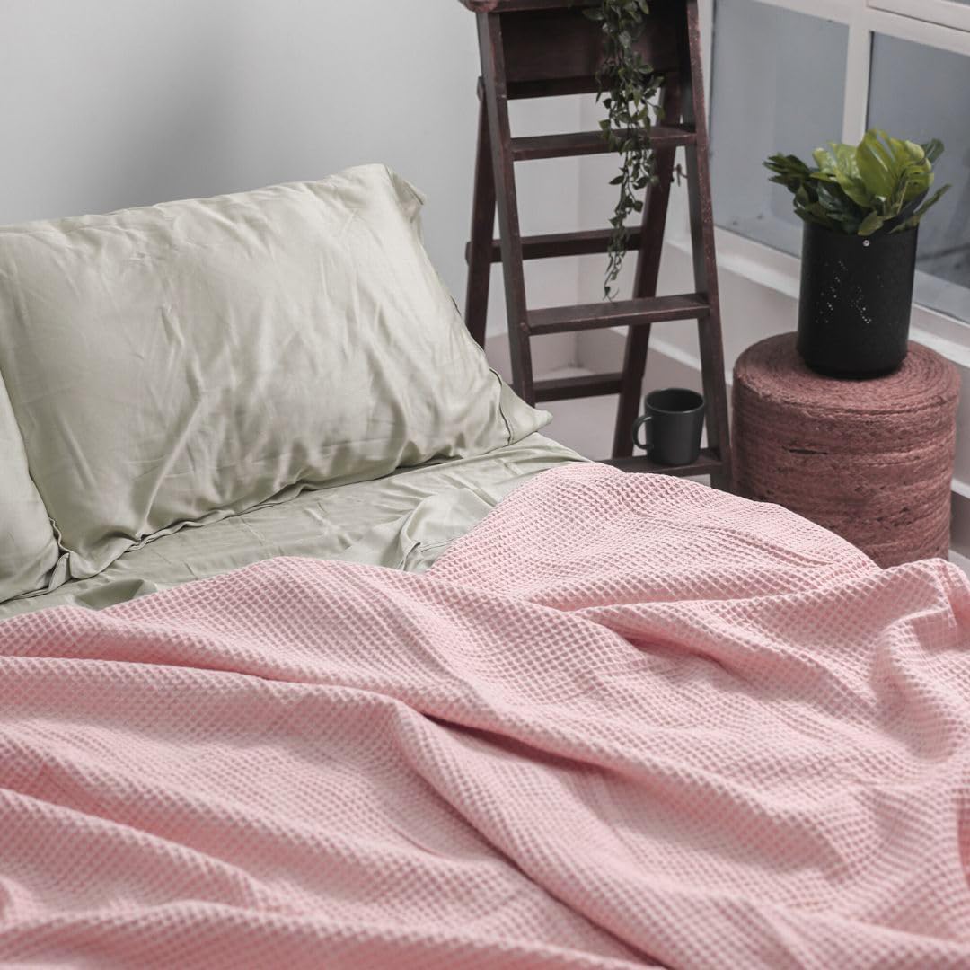 Misty Rose Organic Cotton Waffle Throw Blanket