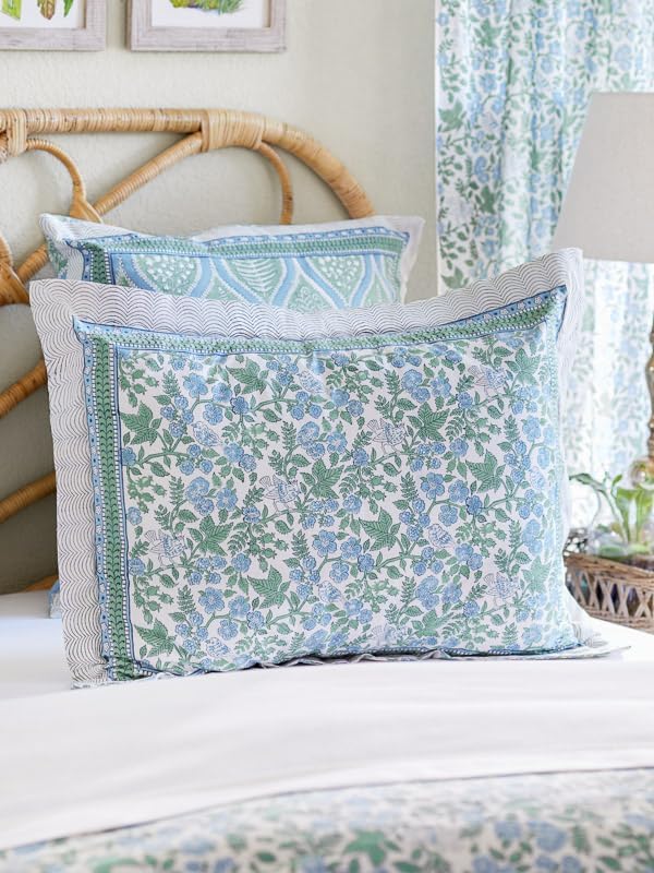 Saffron Blue Floral Cotton Boho Pillow Sham
