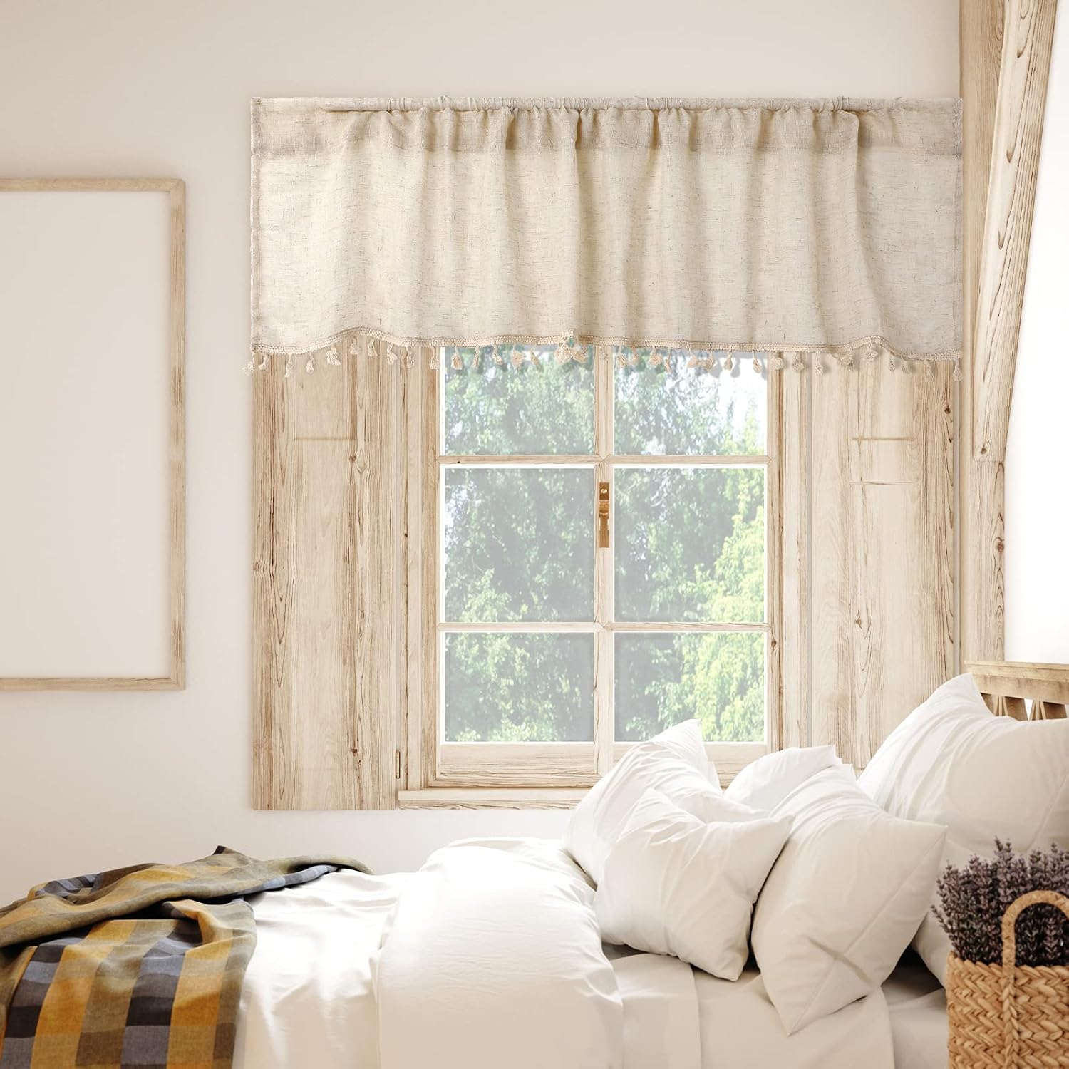 Moukeren Tassel Boho Linen Window Valance Set