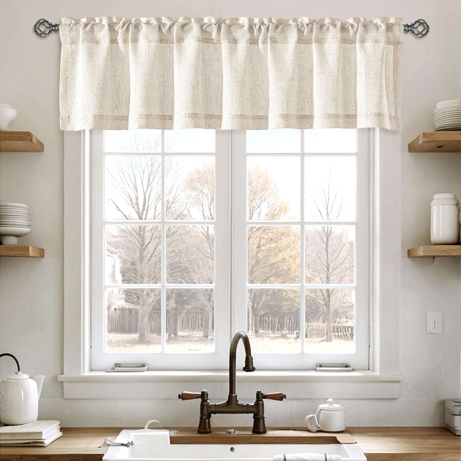 Ivory Linen Rod Pocket Farmhouse Valance Set