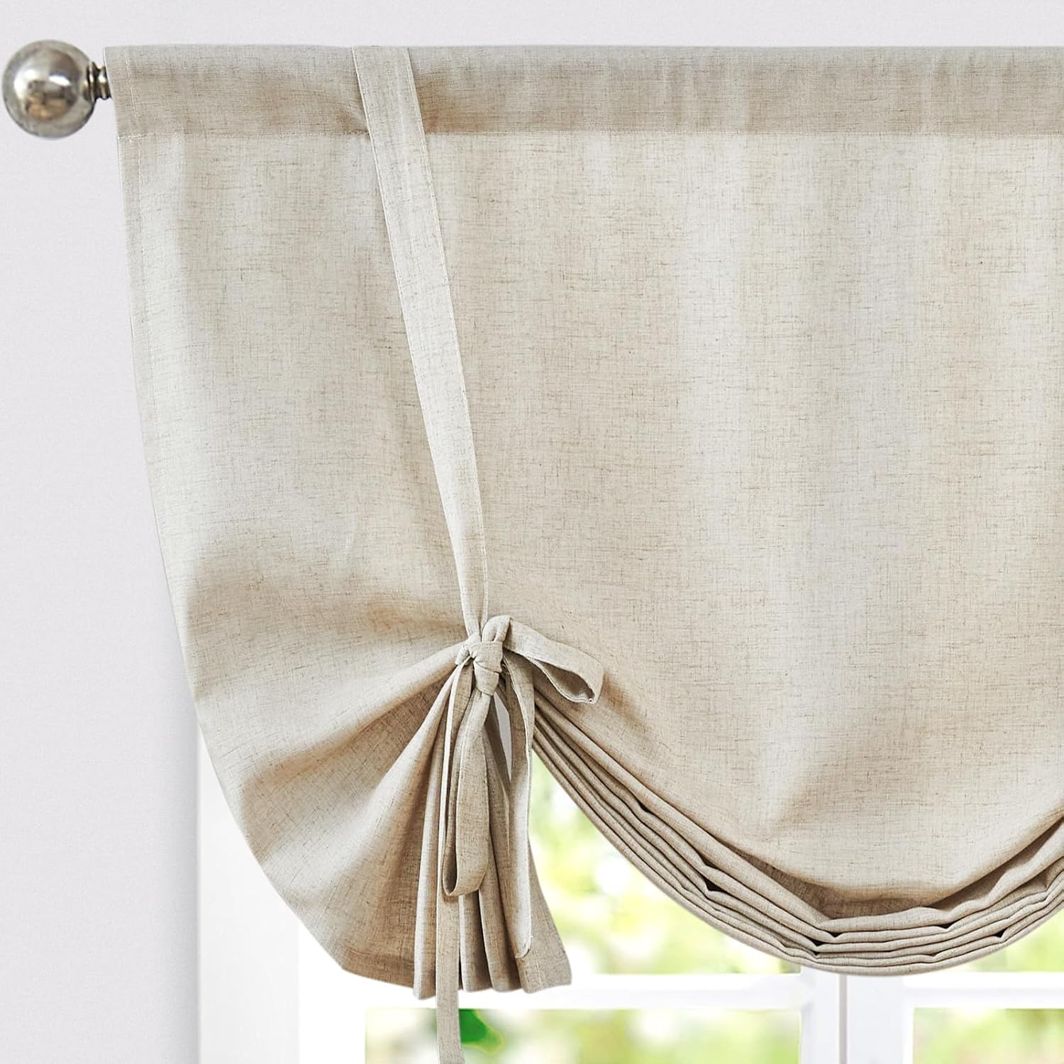 Beige Tie Up Linen Kitchen Valance