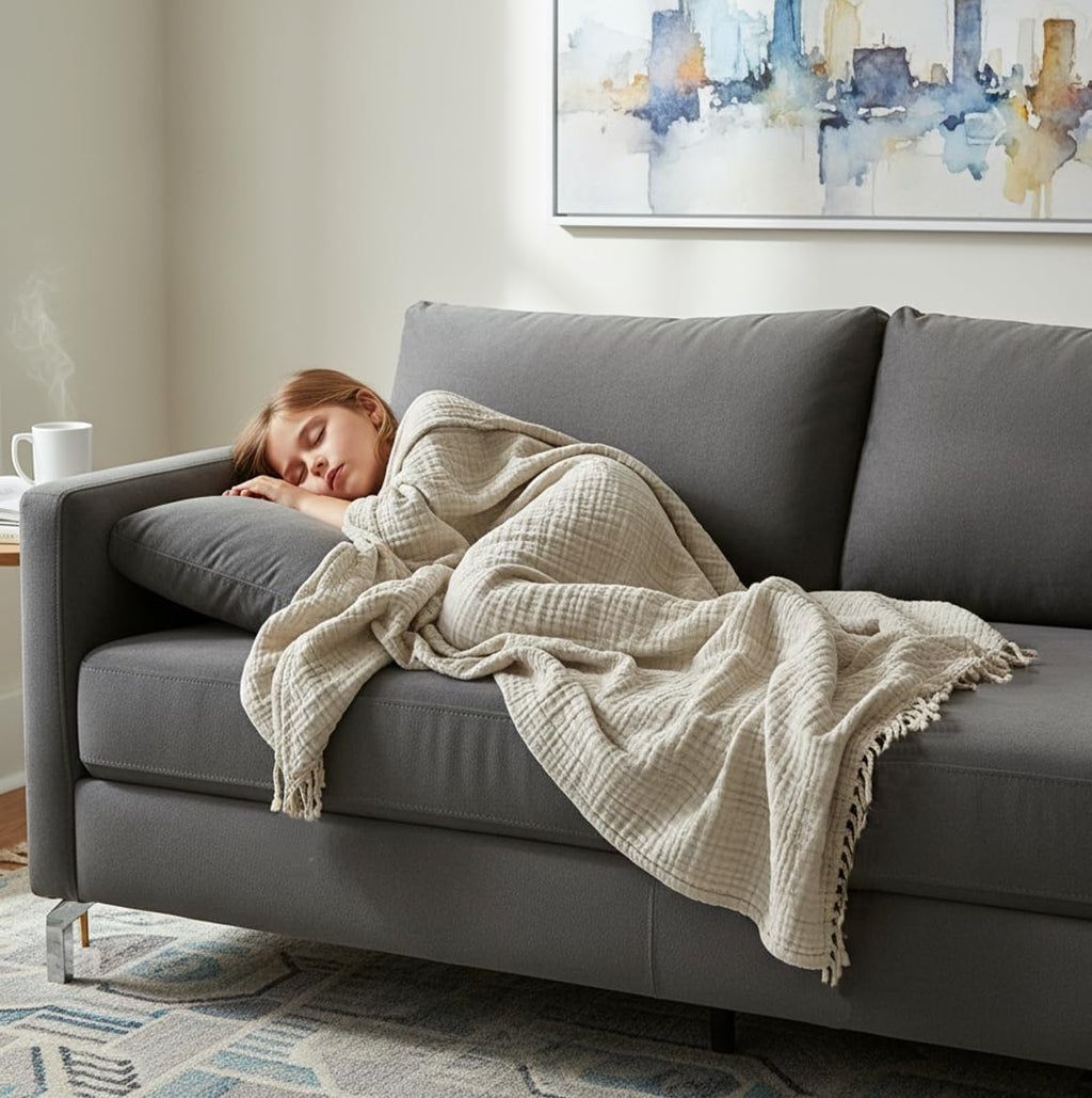 Organic Cotton Oatmeal Muslin Throw Blanket
