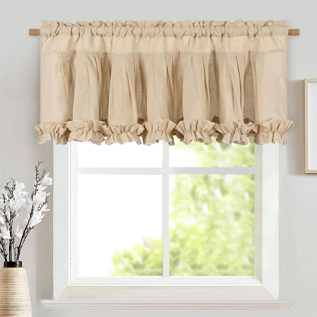 Likiyol Ruffle Linen Farmhouse Window Valance