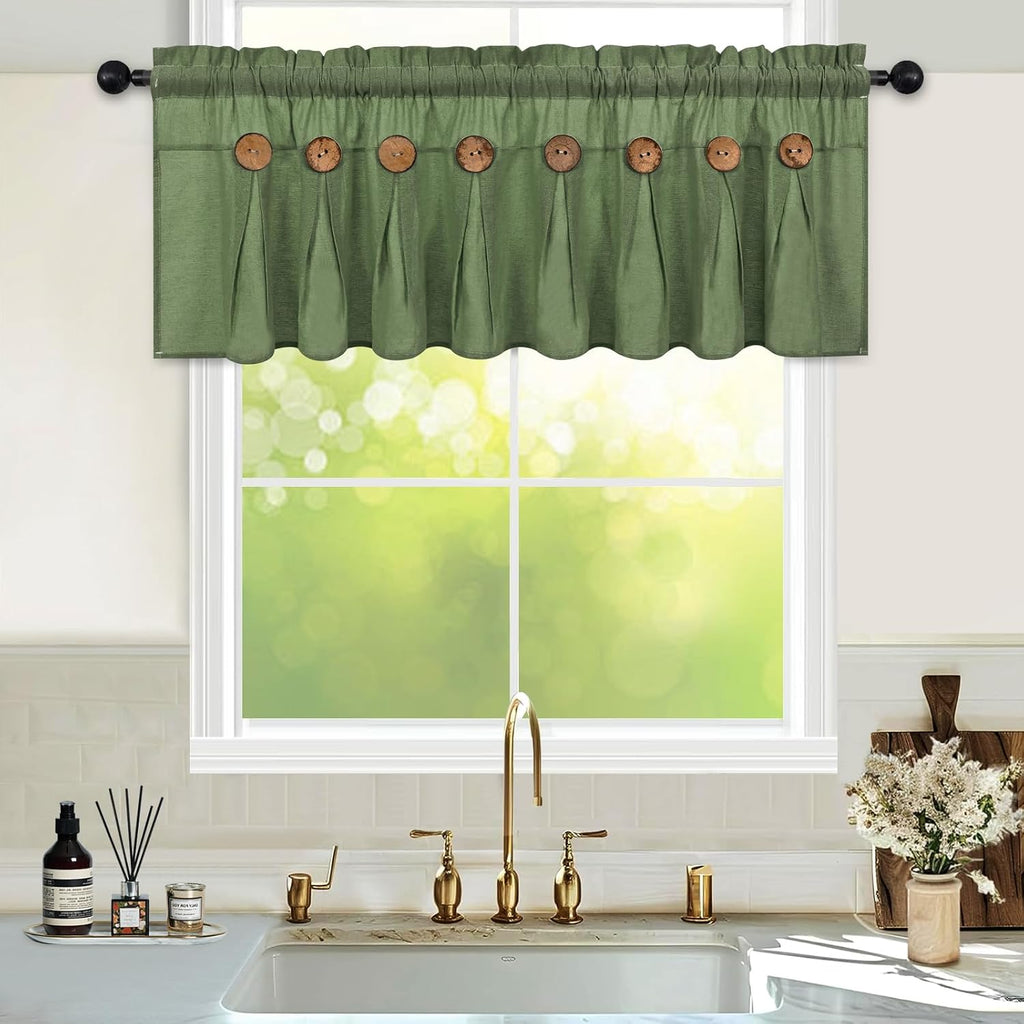 Olive Button Cotton Linen Valance