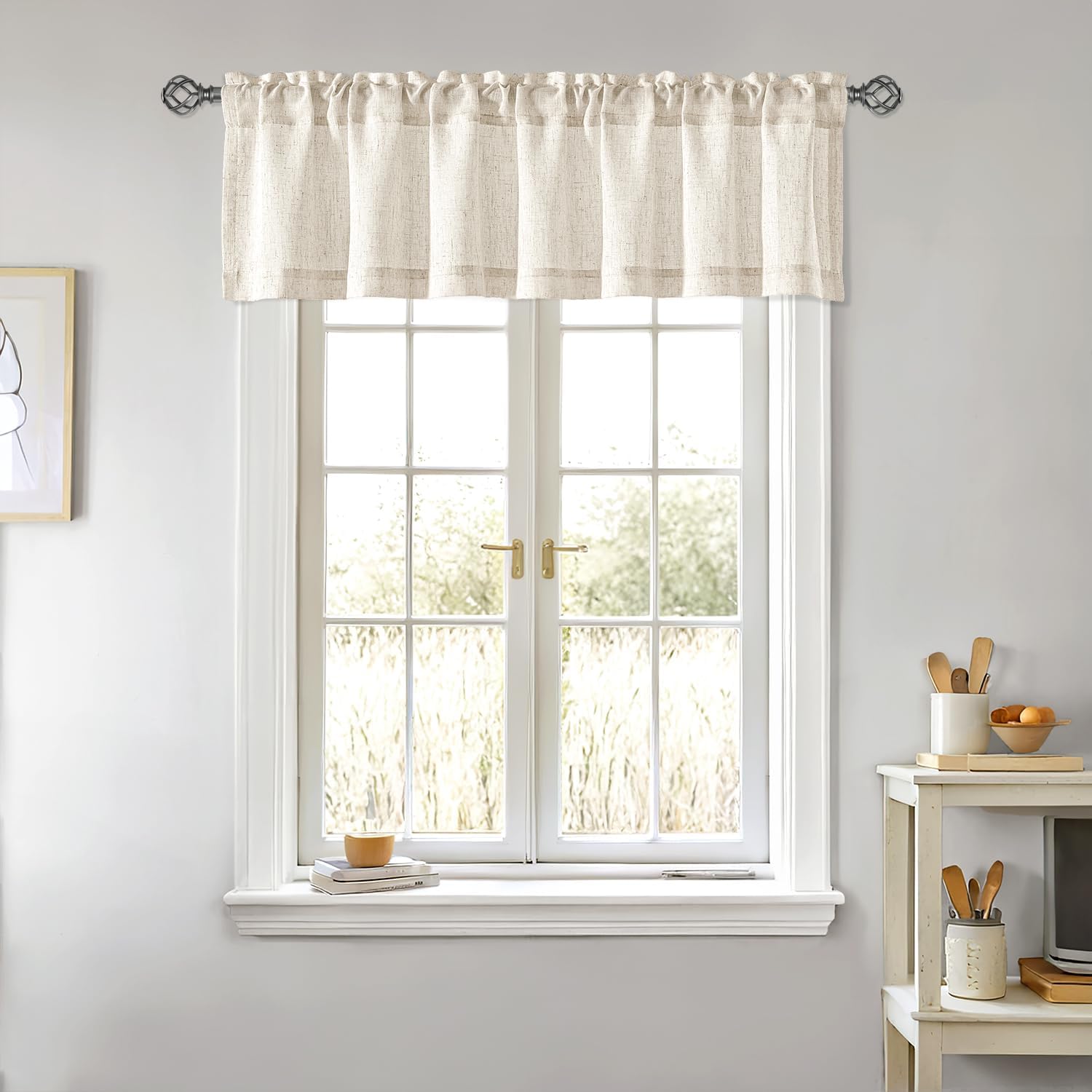 Ivory Linen Rod Pocket Farmhouse Valance Set