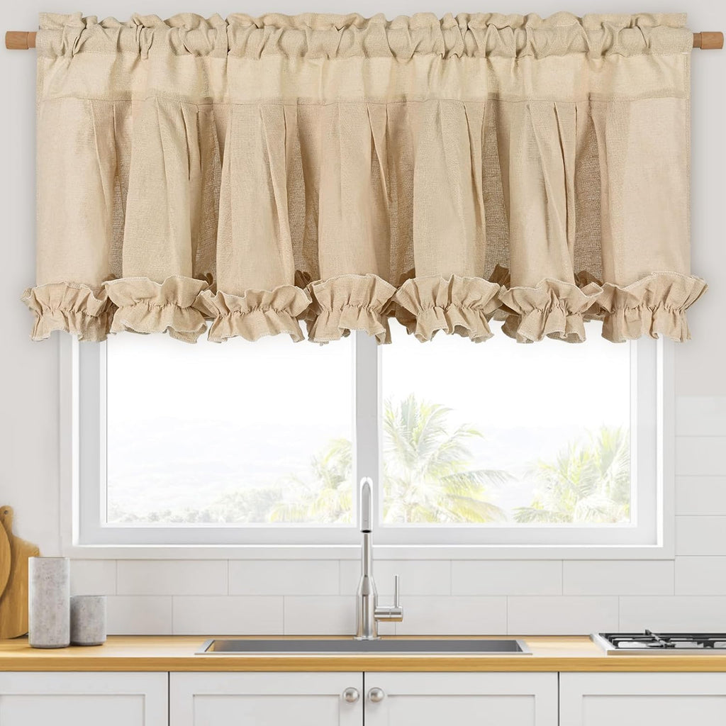 Likiyol Ruffle Linen Farmhouse Window Valance