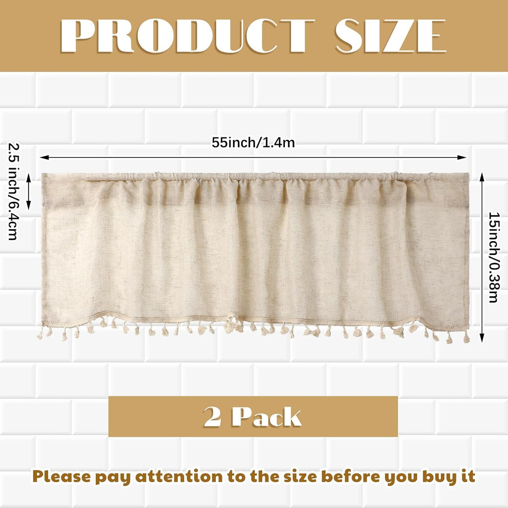Moukeren Tassel Boho Linen Window Valance Set