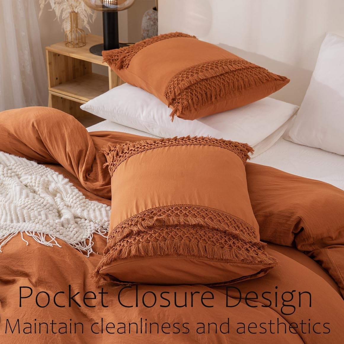 Rust Tassel Boho Microfiber Pillowcases Set