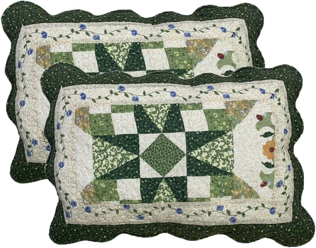 Vctops Green Floral Cotton Pillow Shams Set
