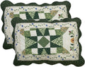 Vctops Green Floral Cotton Pillow Shams Set