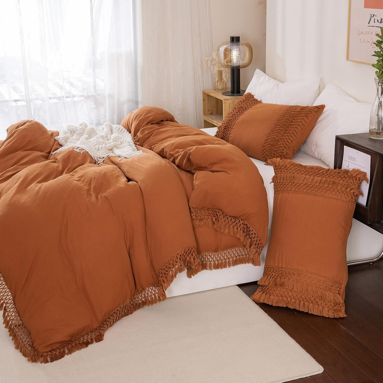 Rust Tassel Boho Microfiber Pillowcases Set