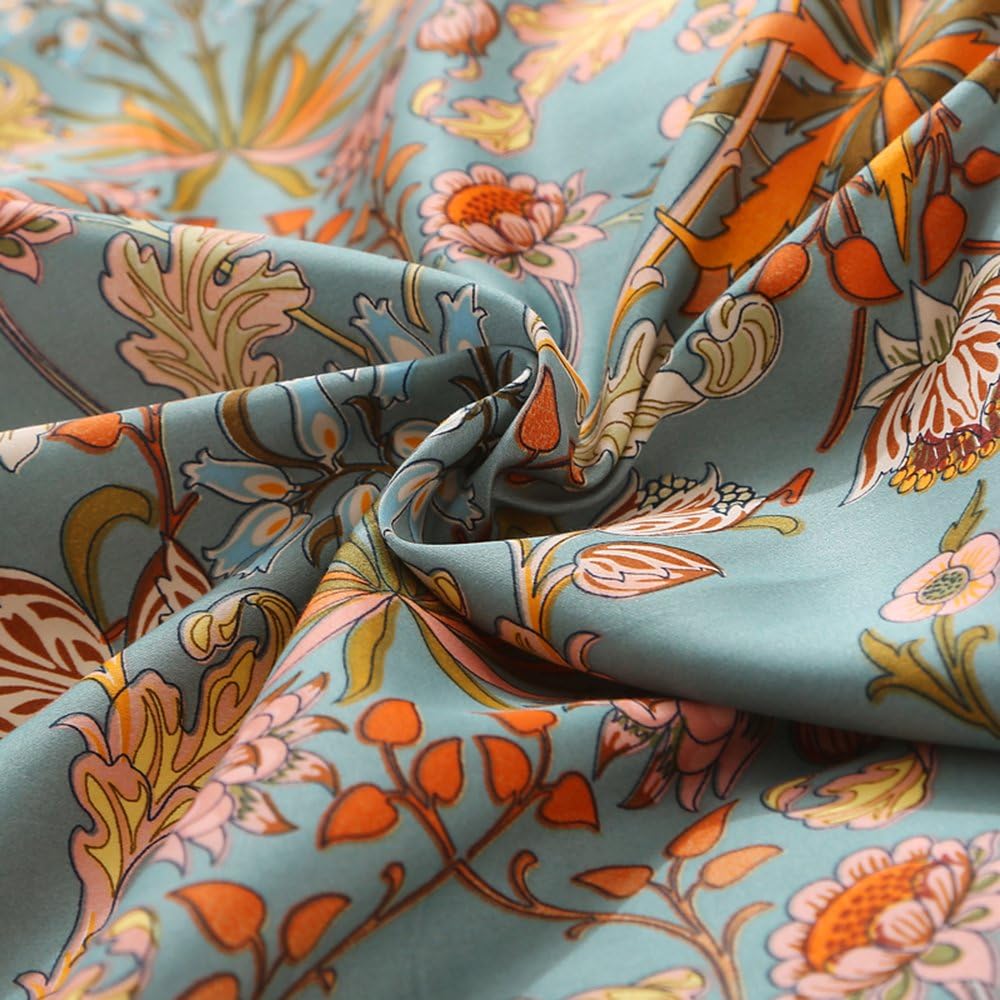 Gold Green Floral Cotton Button Pillowcases Set