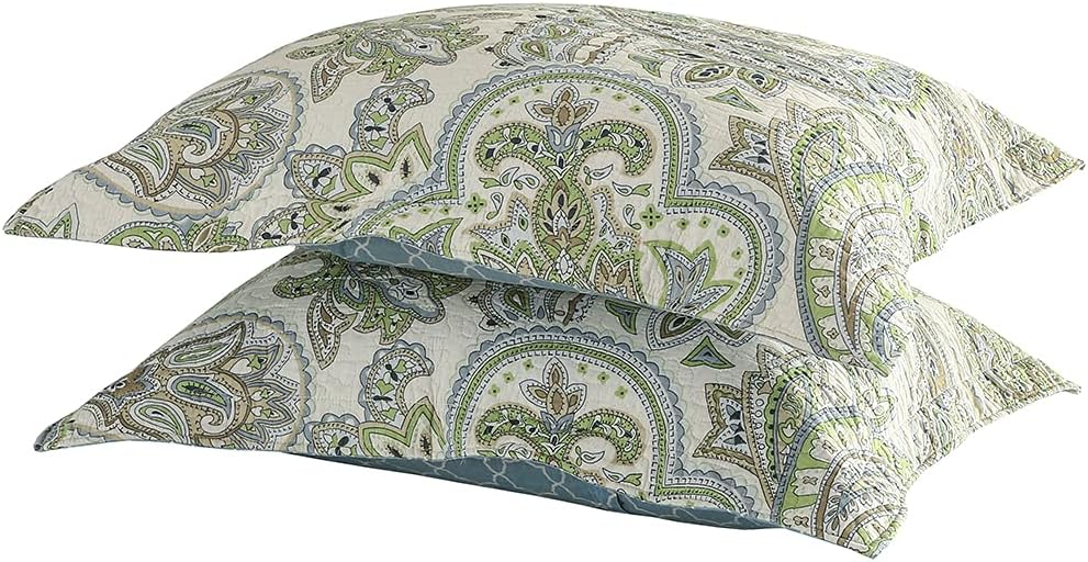 Vctops Green Paisley Cotton Pillow Shams Set
