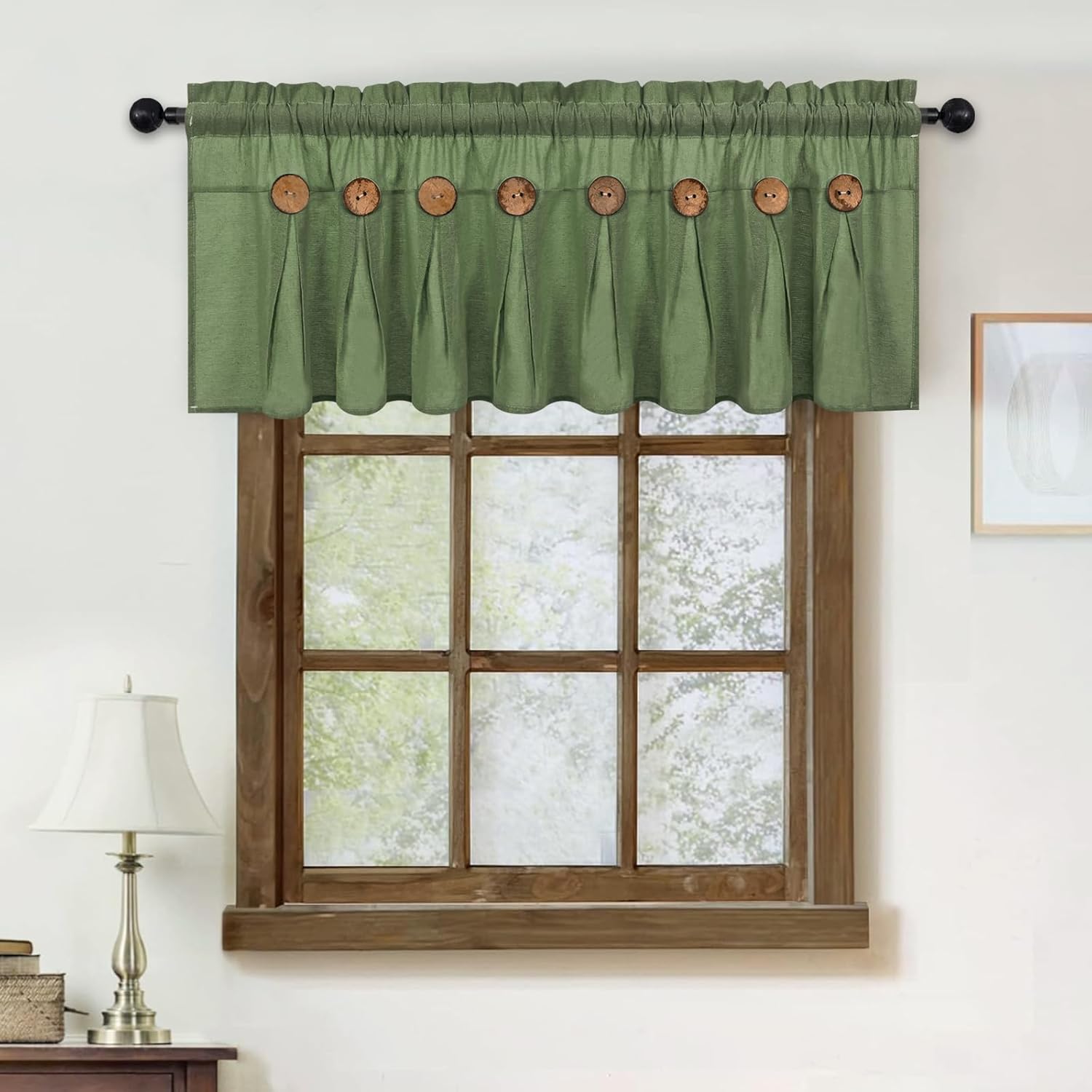 Olive Button Cotton Linen Valance