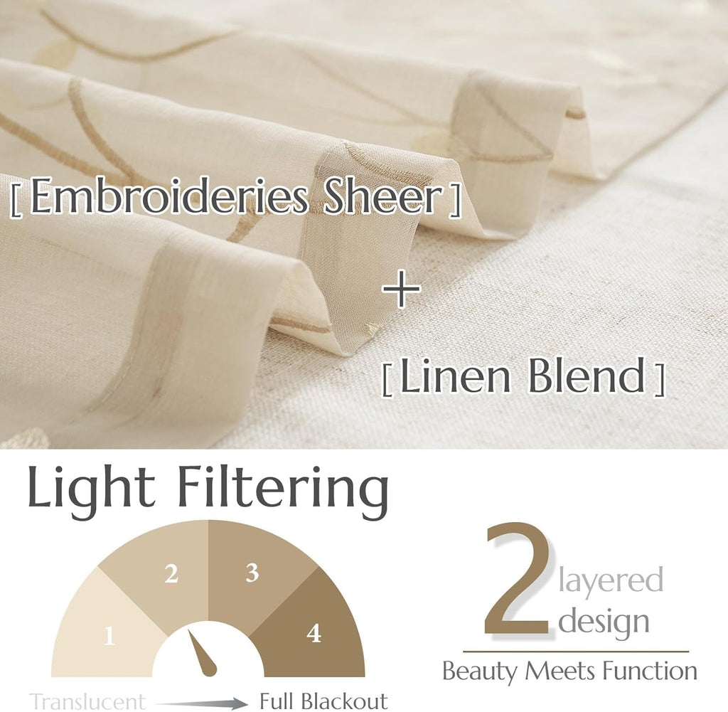 Beige Embroidered Linen Window Valance