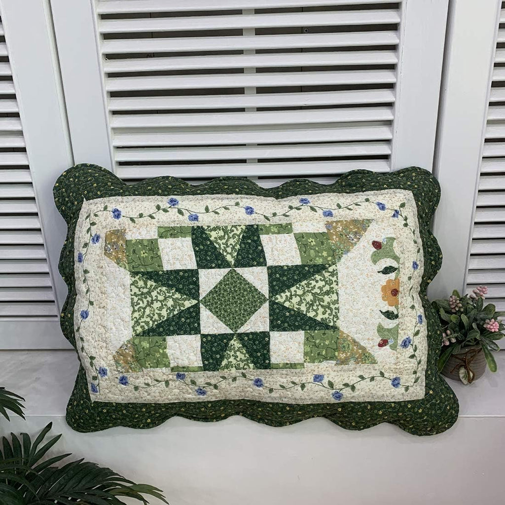 Vctops Green Floral Cotton Pillow Shams Set