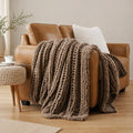 Battilo Taupe Chunky Chenille Knit Throw Blanket