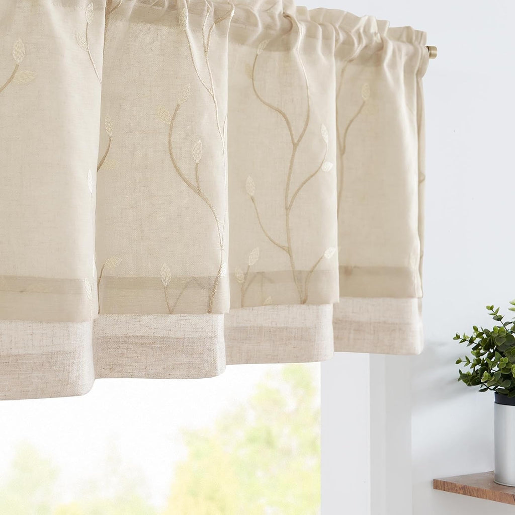 Beige Embroidered Linen Window Valance