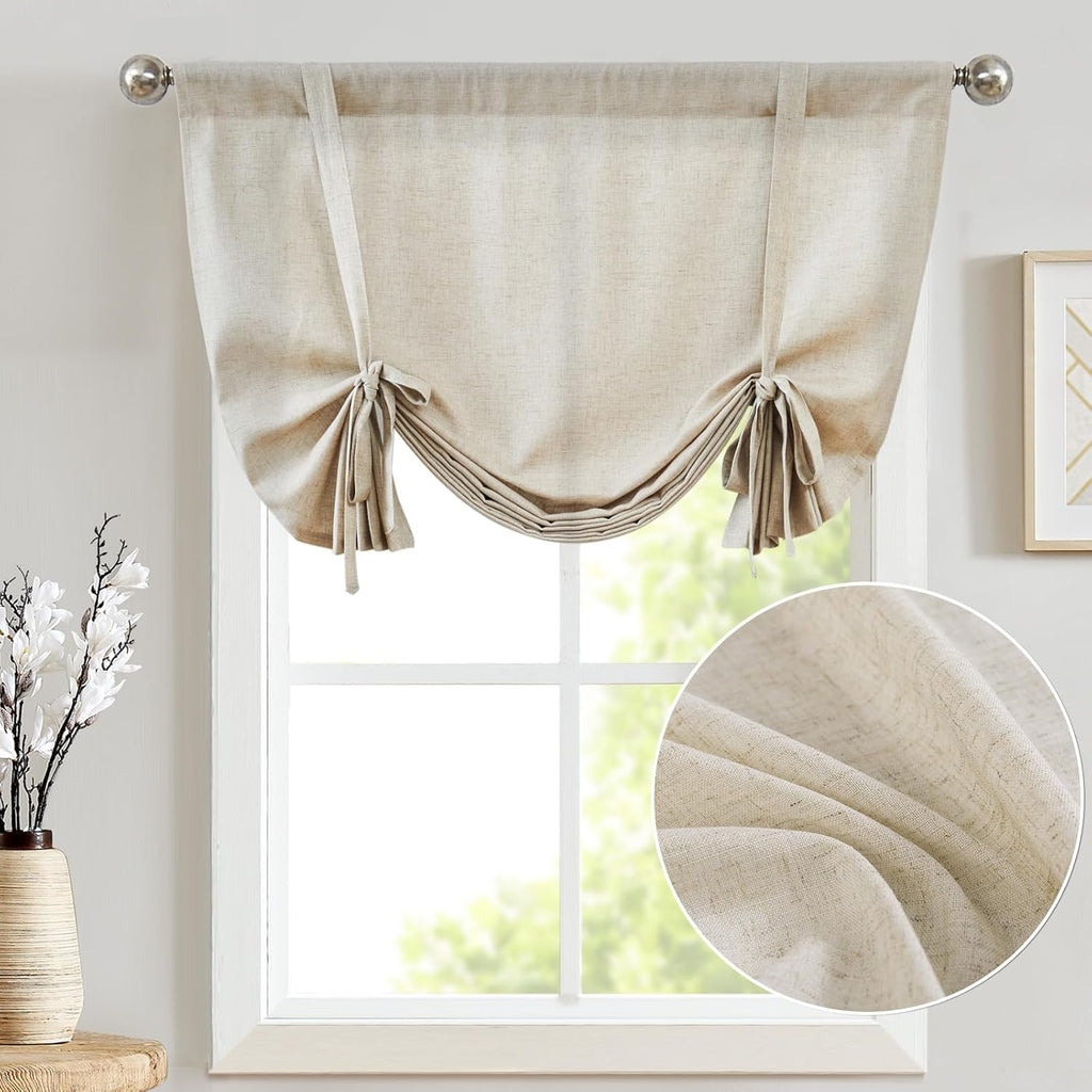 Beige Tie Up Linen Kitchen Valance