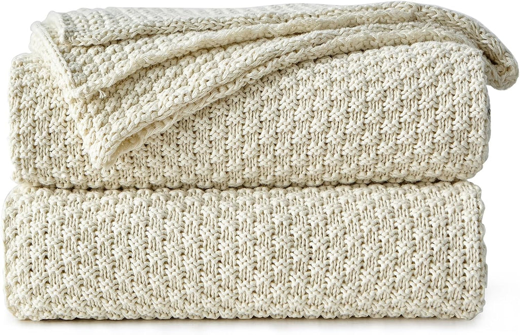 Longhui Cream Knitted Cotton Throw Blanket