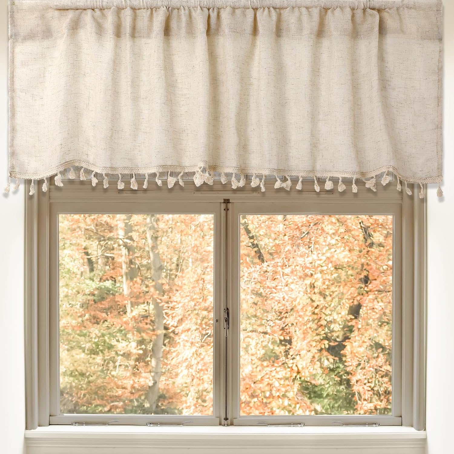Moukeren Tassel Boho Linen Window Valance Set