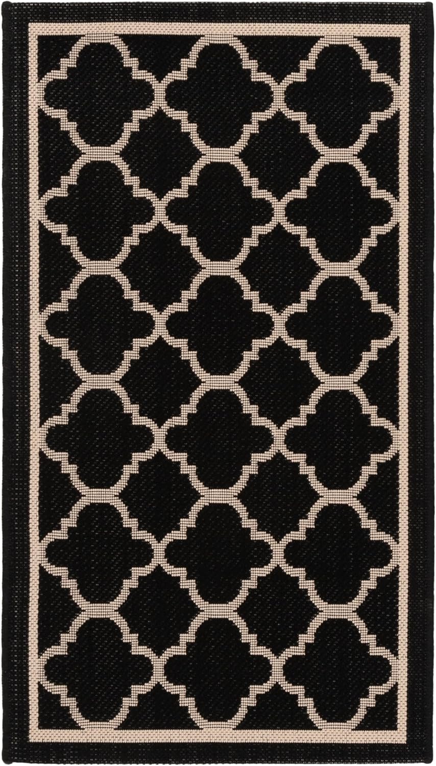 Safavieh Black Beige Washable Outdoor Rug