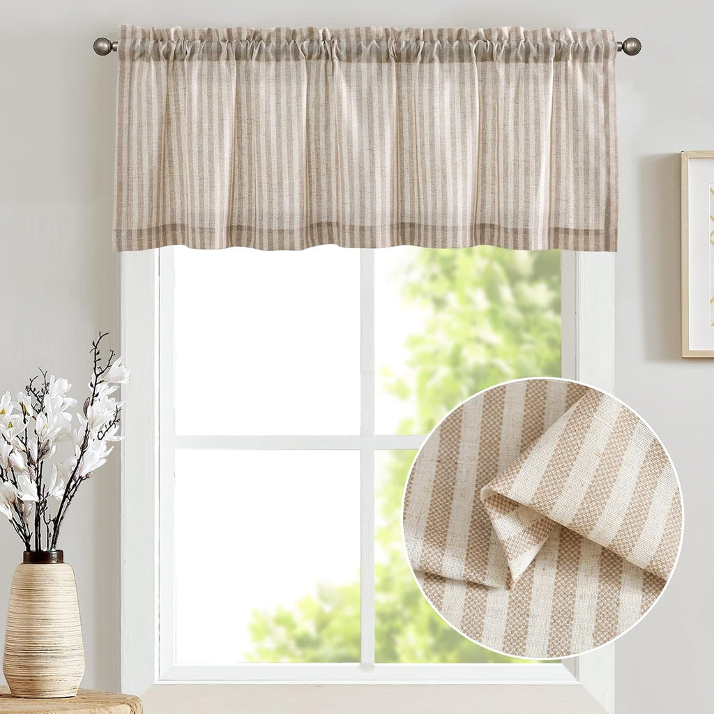 Tan Striped Linen Farmhouse Window Valance