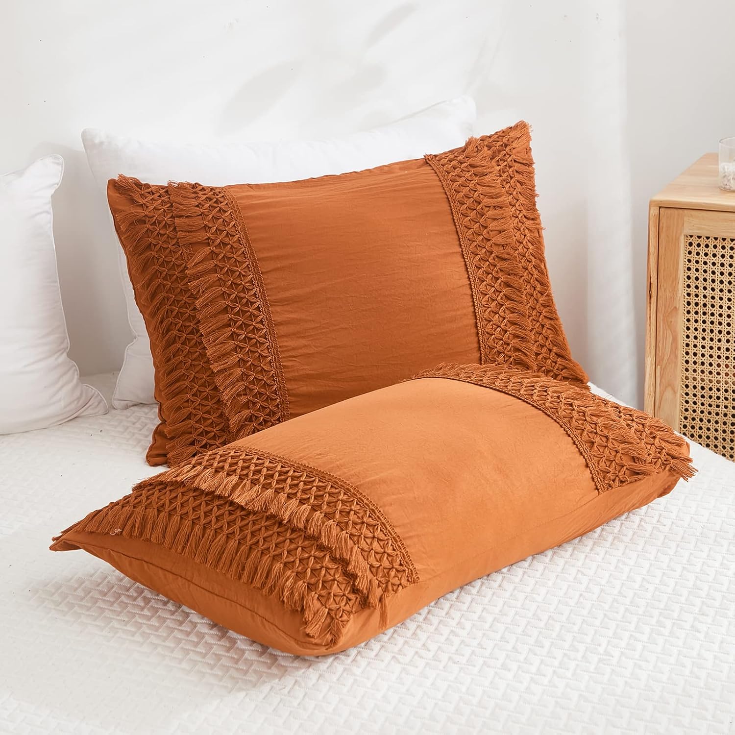 Rust Tassel Boho Microfiber Pillowcases Set