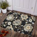 Lahome Black Floral Washable Non Slip Rug
