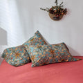 Gold Green Floral Cotton Button Pillowcases Set
