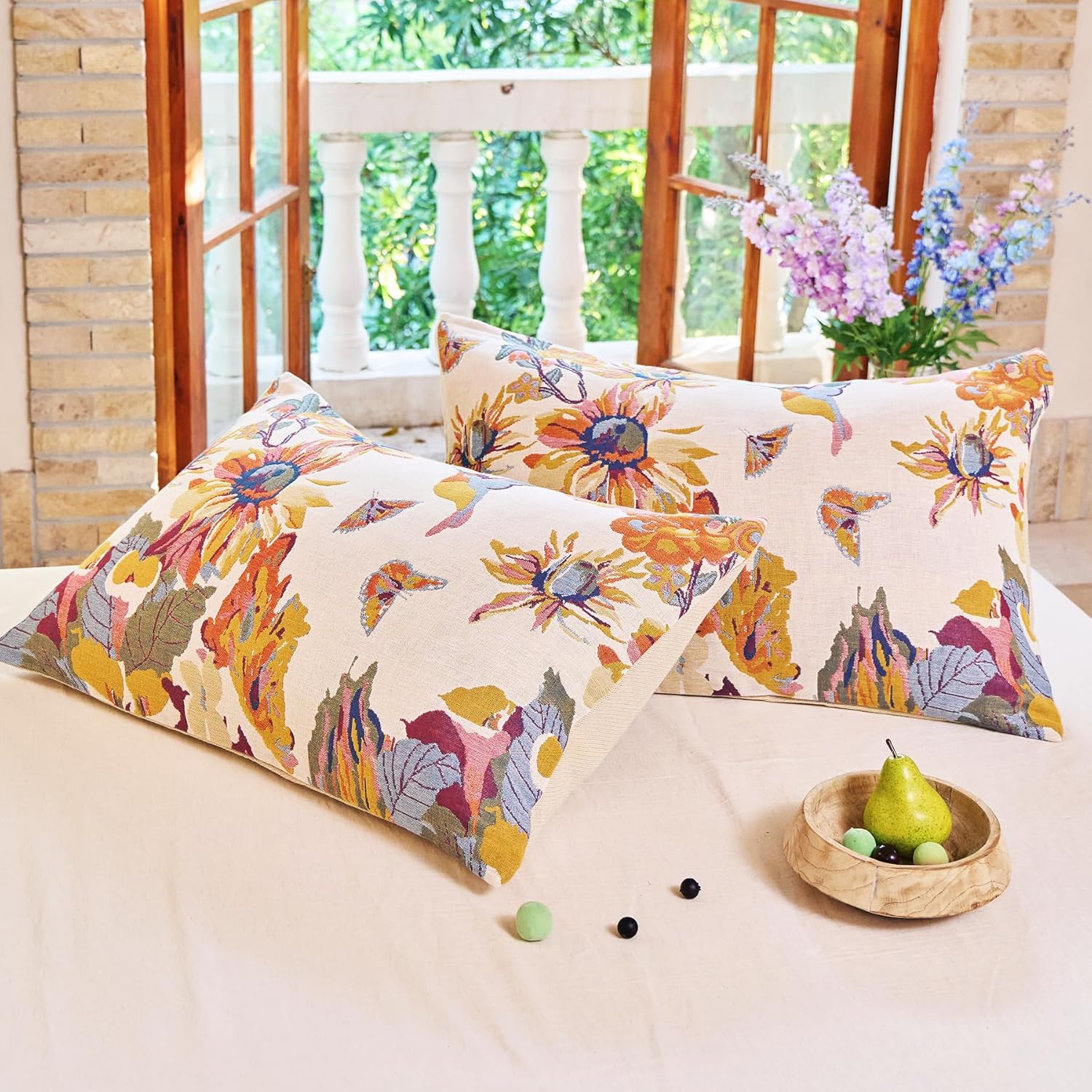 Vanjoroy Organic Cotton Bird Floral Pillowcases Set