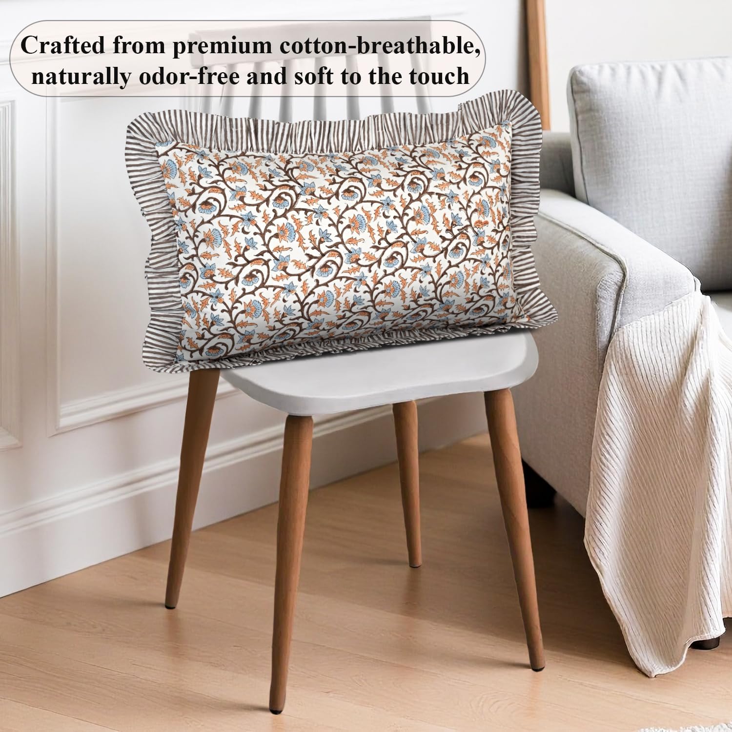 Ridhi Cotton Ruffle Floral Lumbar Pillow Cover