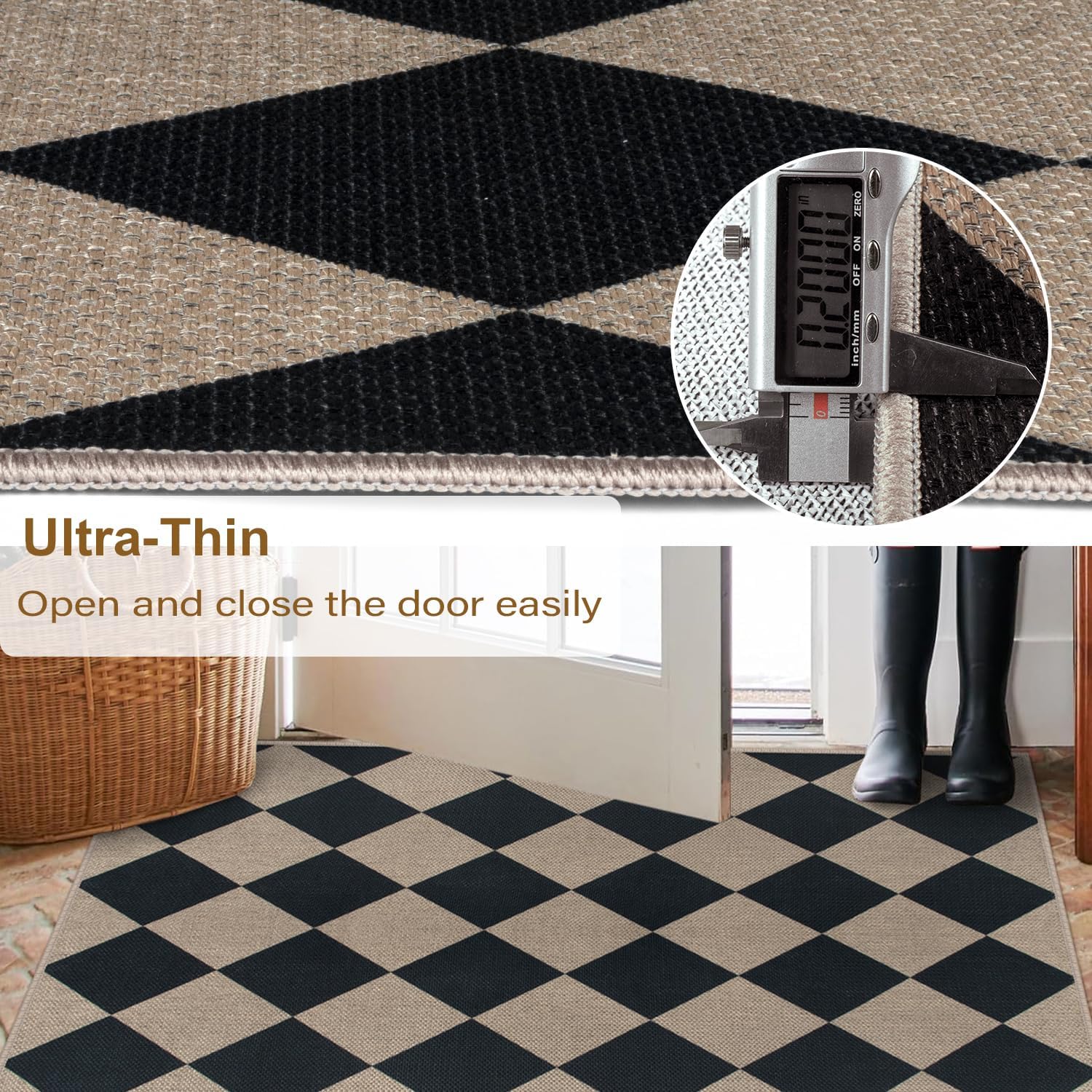 Rugalia Black Jute Washable Indoor Outdoor Rug