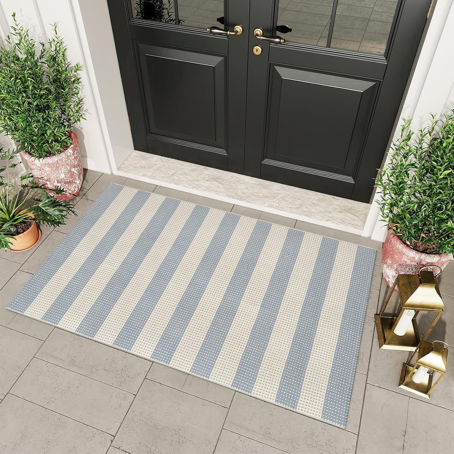 Ojia Cotton Checkered Washable Outdoor Rug