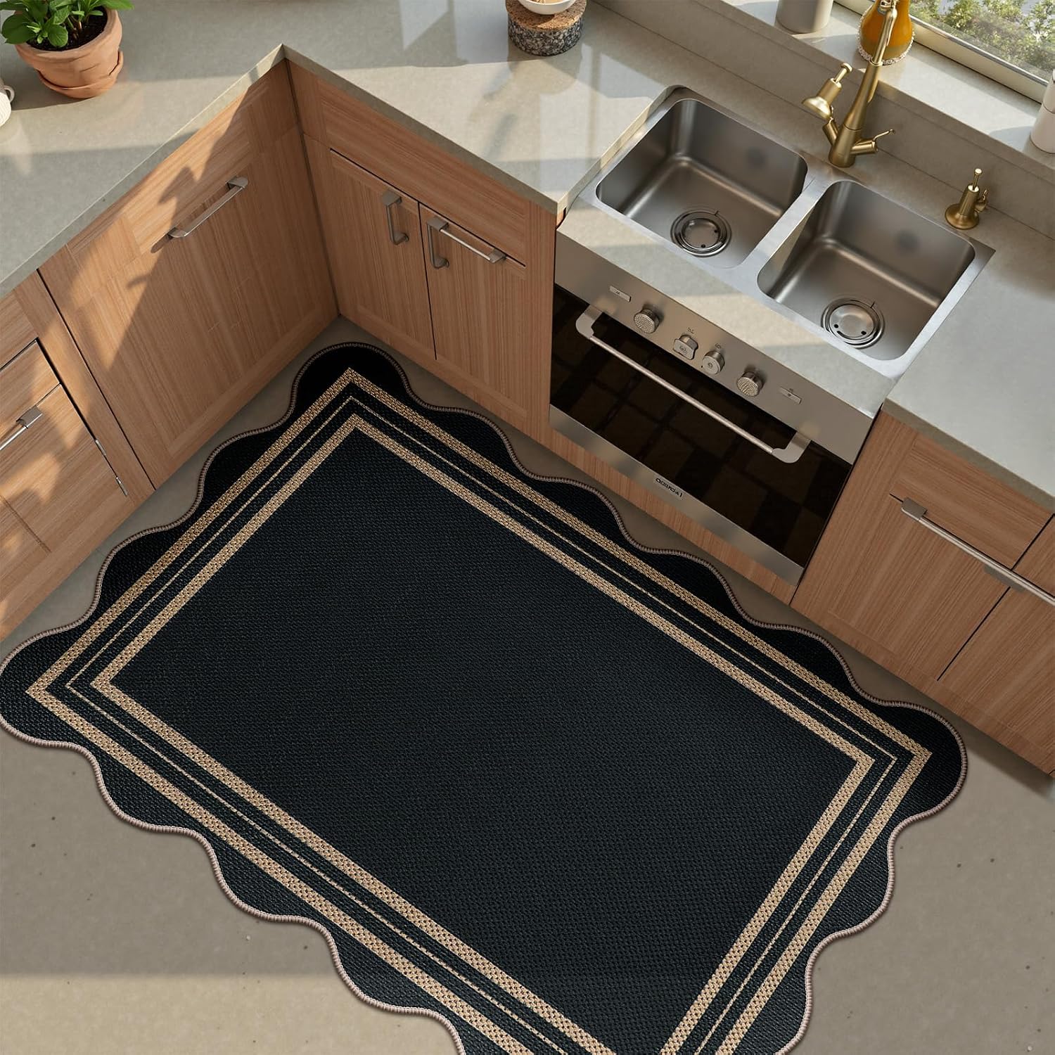 Washable Black Jute Non Slip Entryway Rug