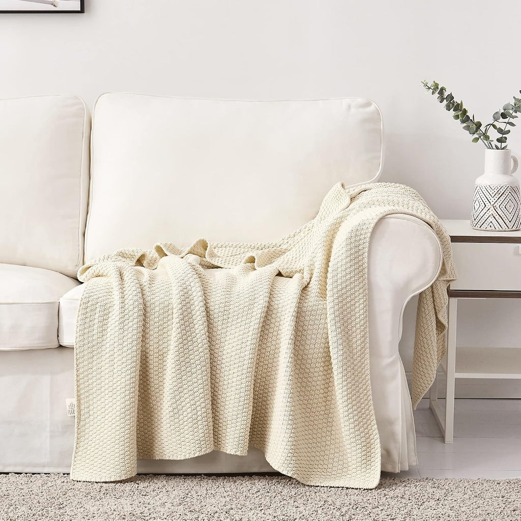 Longhui Cream Knitted Cotton Throw Blanket