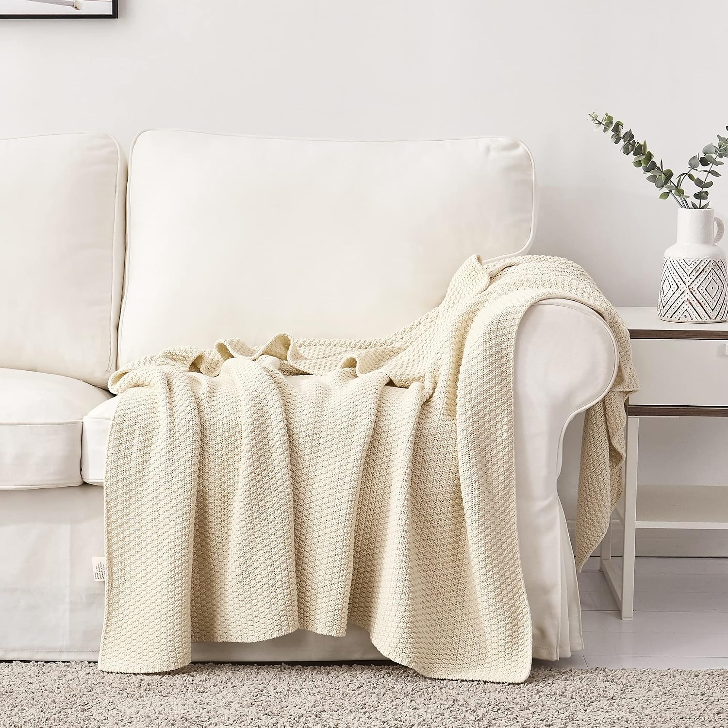 Longhui Cream Knitted Cotton Throw Blanket