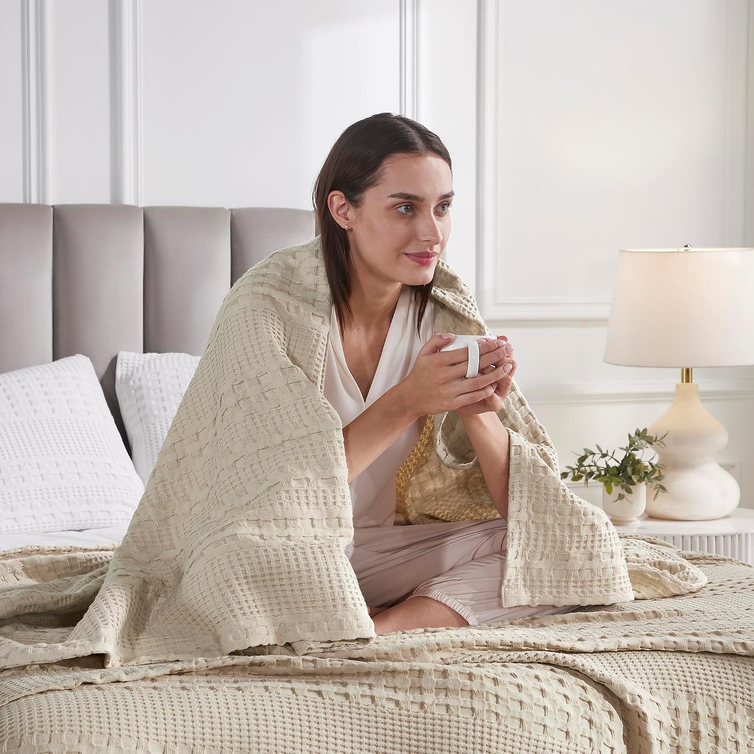 Brands Natural Waffle Cotton Throw Blanket