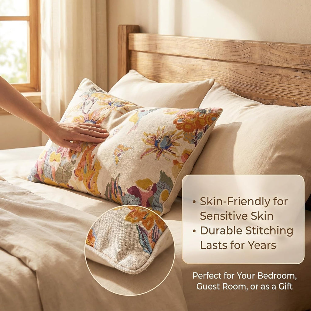 Vanjoroy Organic Cotton Bird Floral Pillowcases Set