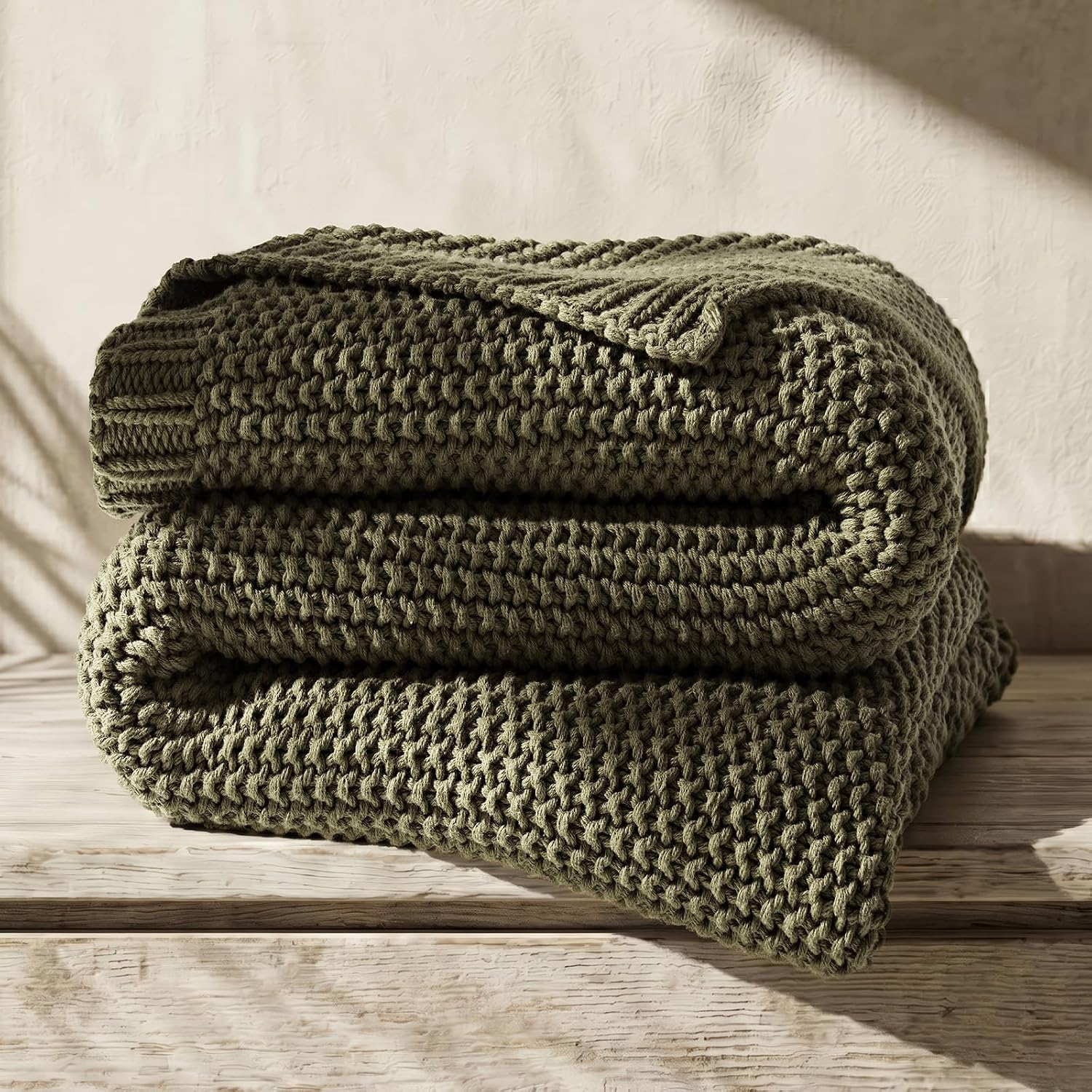Organic Cotton Olive Knit Throw Blanket