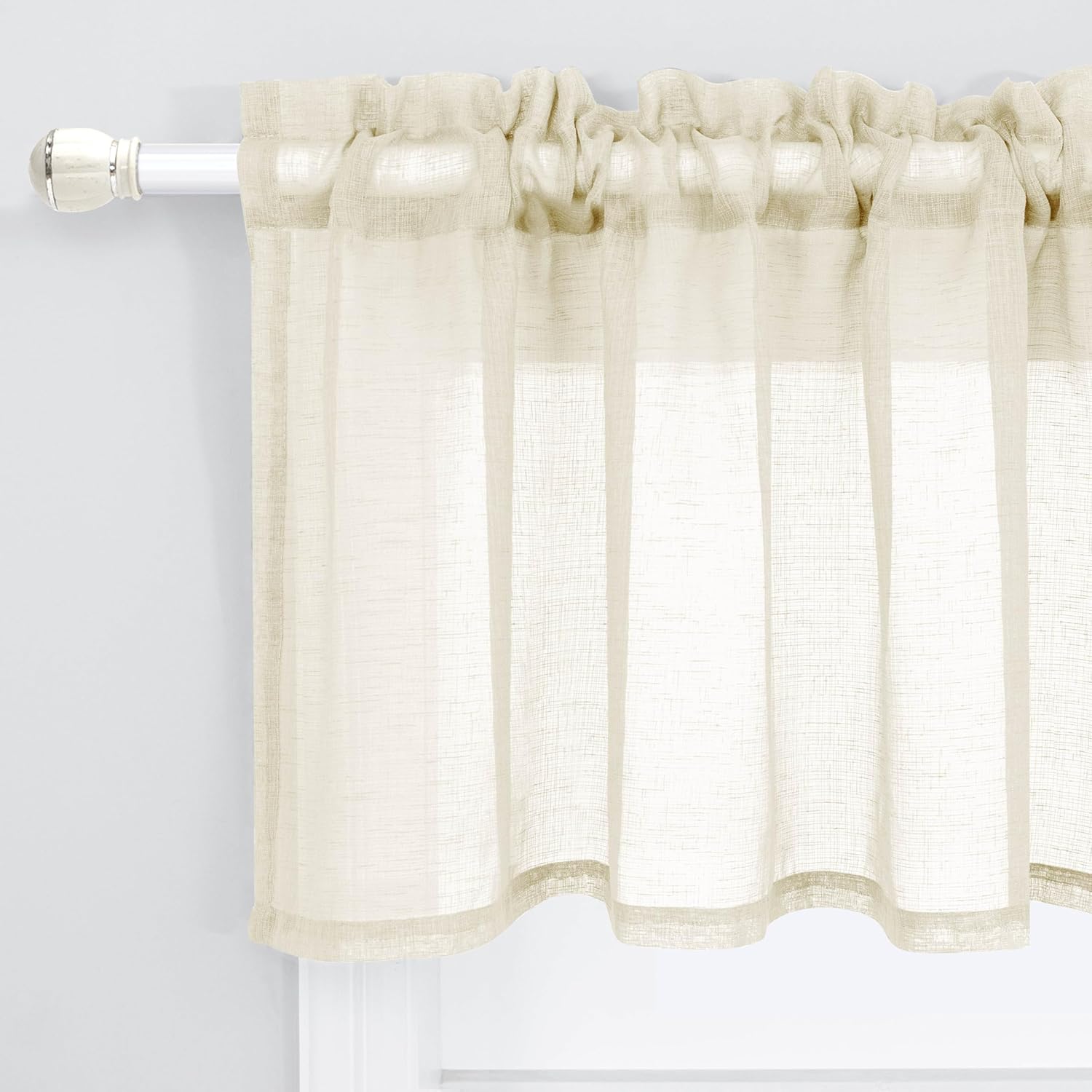 Beige Linen Sheer Kitchen Valance