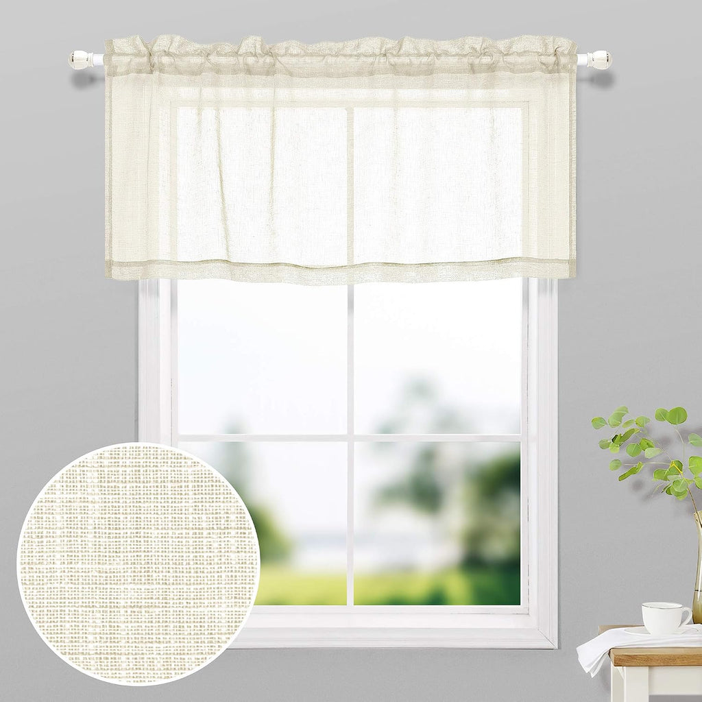 Beige Linen Sheer Kitchen Valance