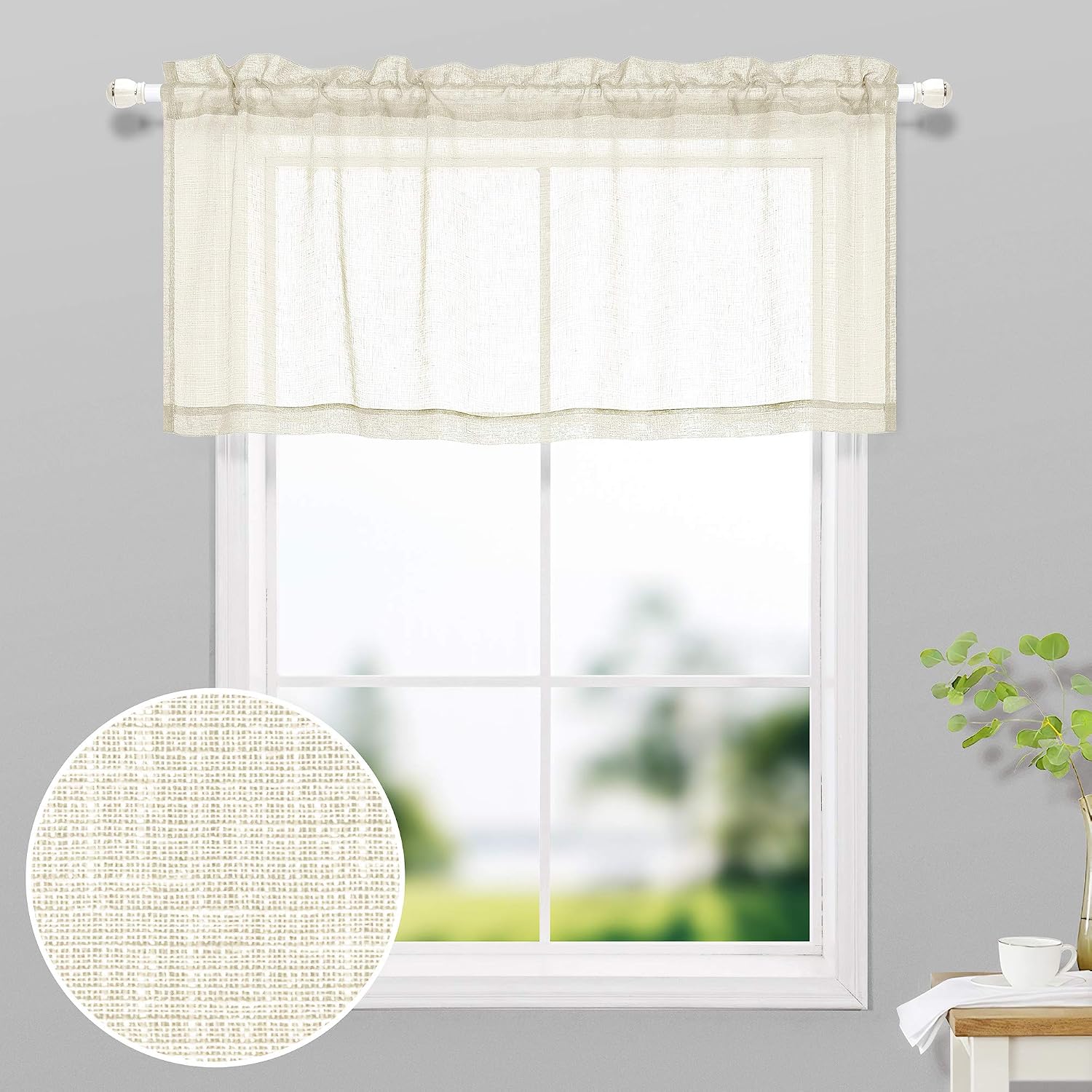 Beige Linen Sheer Kitchen Valance
