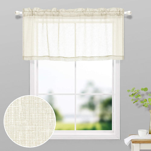 Beige Linen Sheer Kitchen Valance
