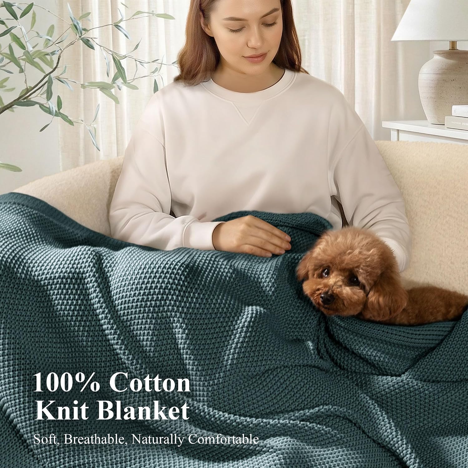 Teal Cable Knit Cotton Decor Throw Blanket