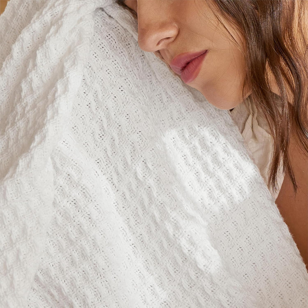 Bedsure White Waffle Cotton Decor Throw Blanket