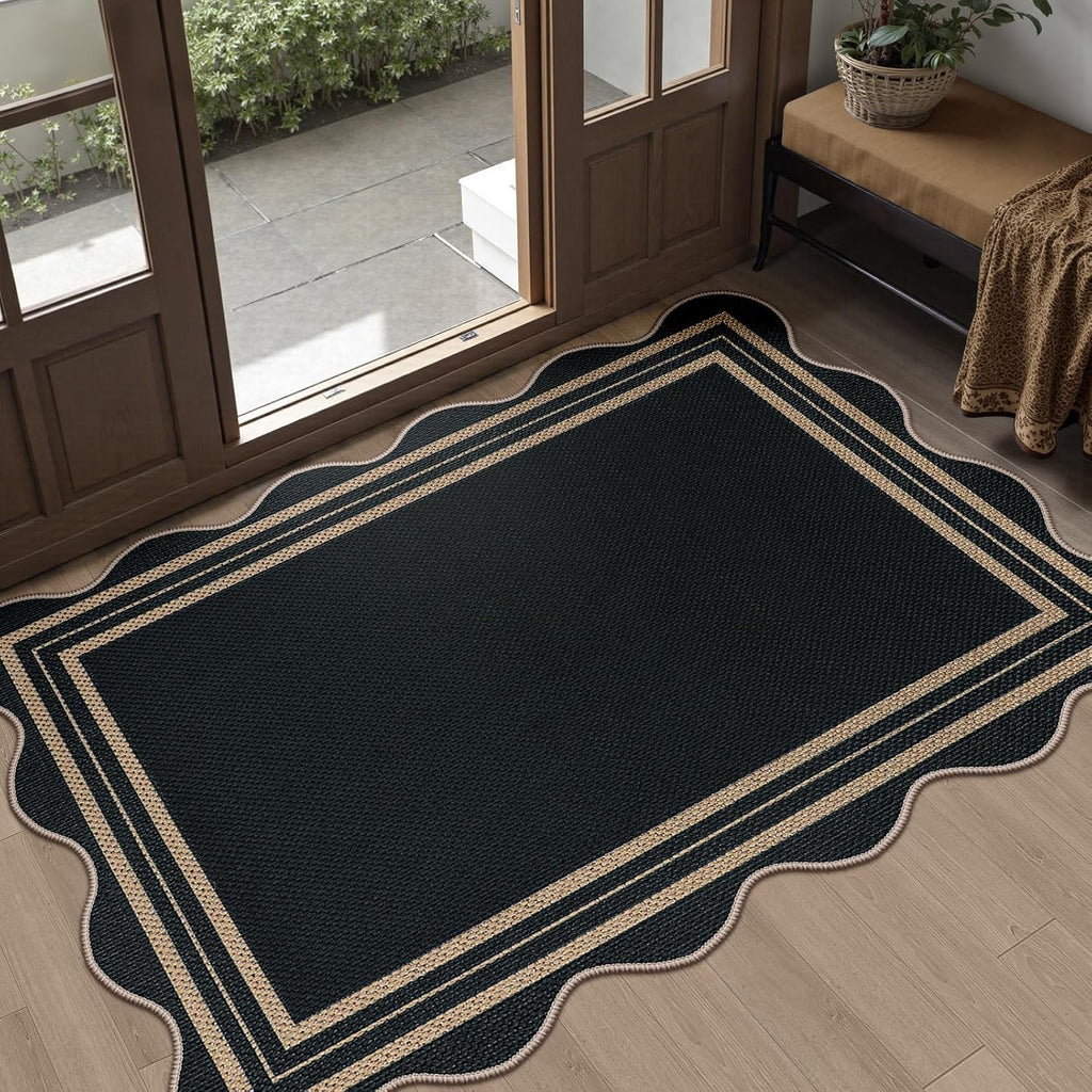 Washable Black Jute Non Slip Entryway Rug