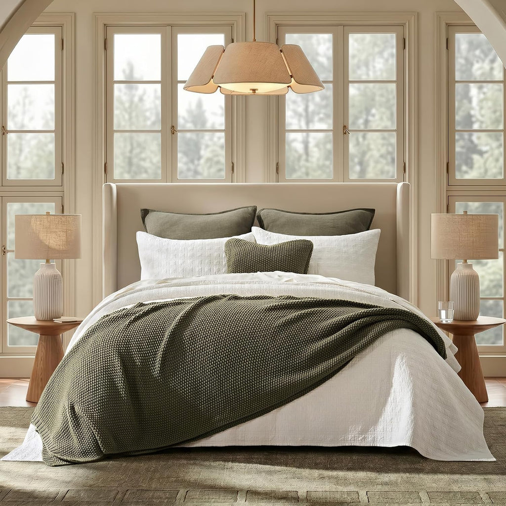 Organic Cotton Olive Knit Throw Blanket