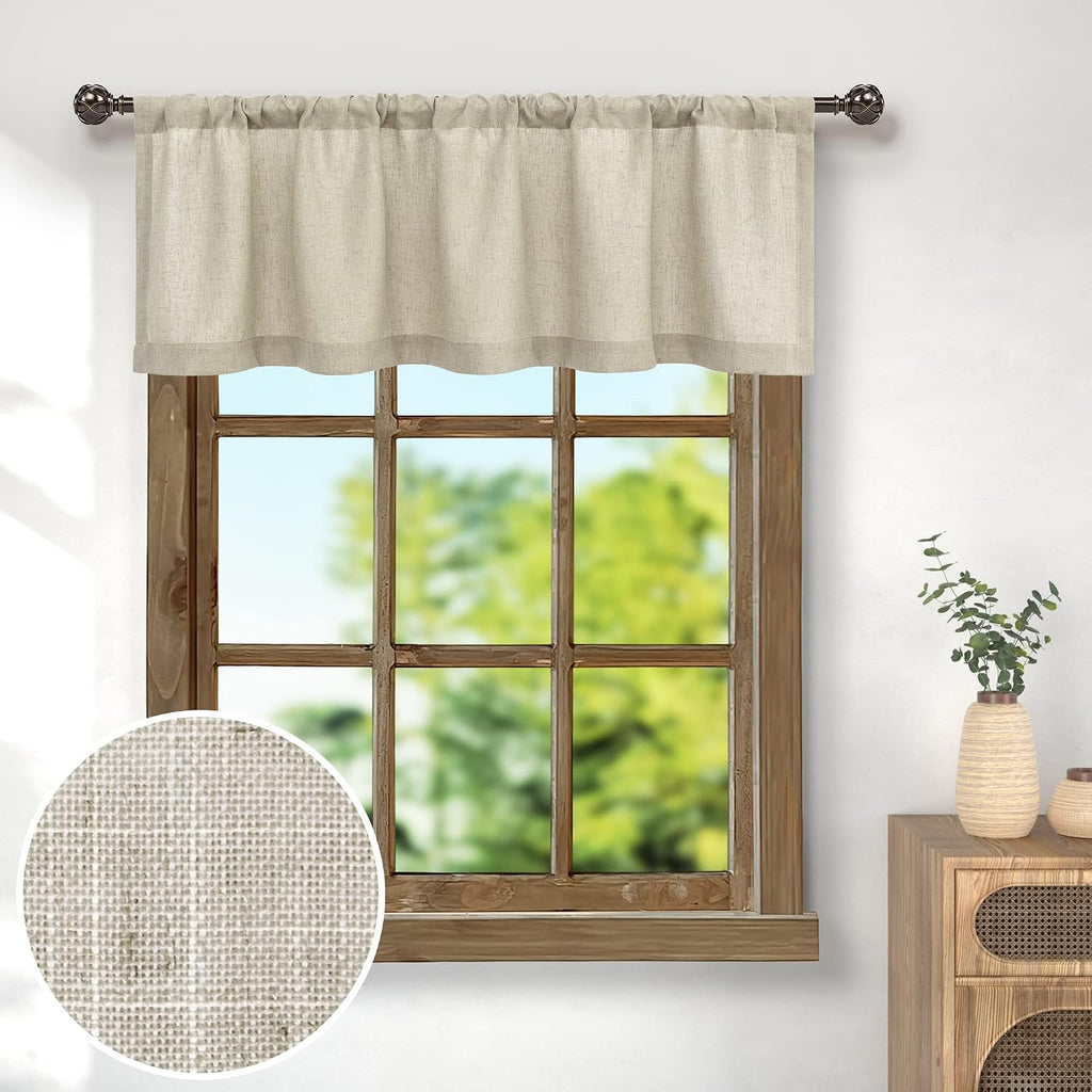 Tan Beige Linen Farmhouse Boho Kitchen Valance