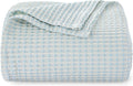 Light Blue White Two-Tone Waffle Cotton Throw Blanket